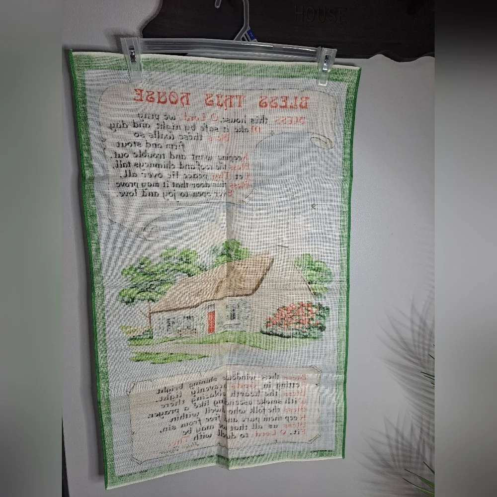 Vintage Irish Linen 'Bless This House by Helen Taylor